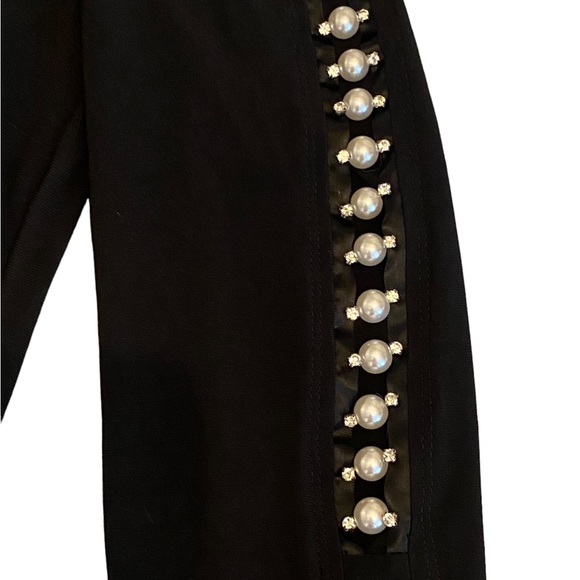Black cold shoulder Cocktail dress with pearl & rhinestone sleeves S. Levine Med - Picture 4 of 16